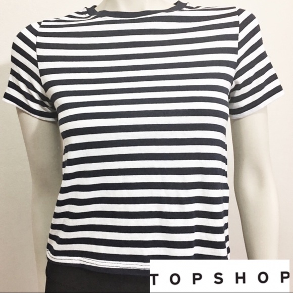 Topshop Tops - TopShop Blue Women Striped Crewneck T-Shirt